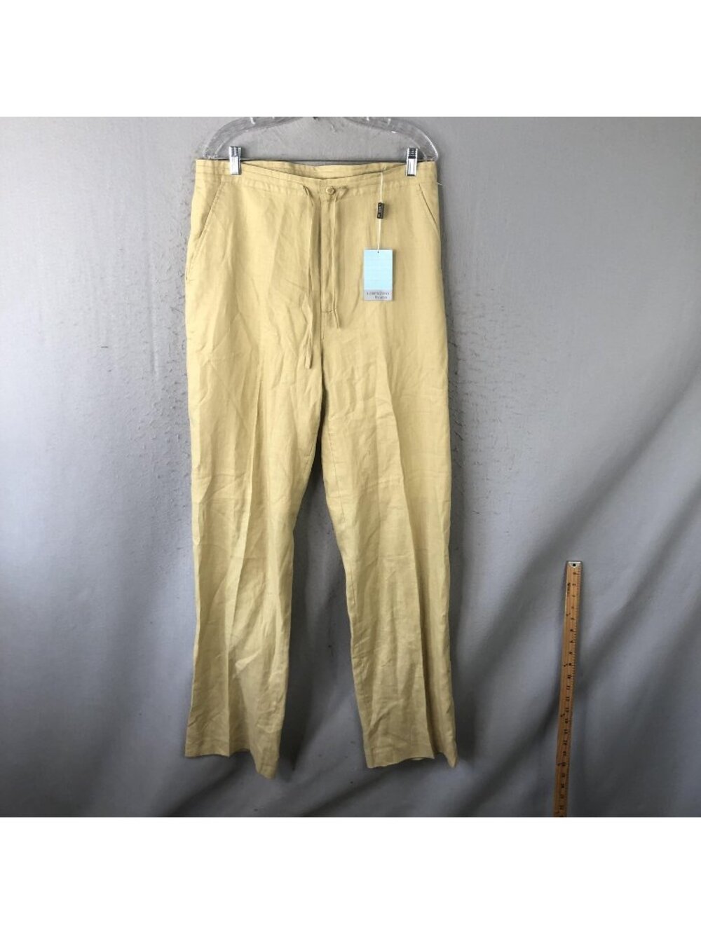 Lorenzino Pants Womens L Gold Linen Drawstring Waist Casual Lightweight Beach